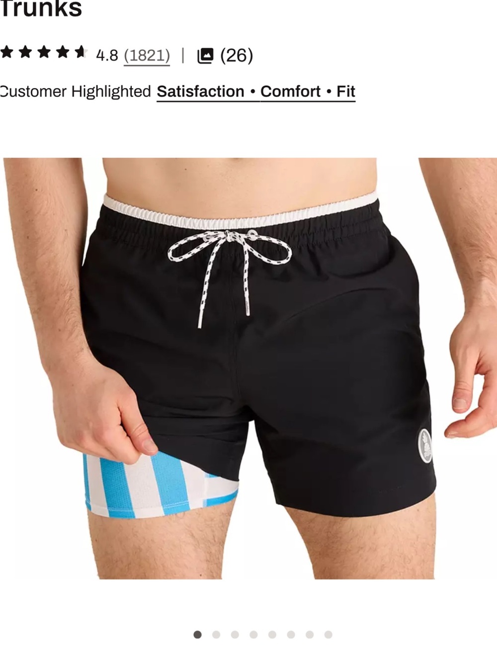 chubbies Black Swim Trunks with Blue and White Striped Liner